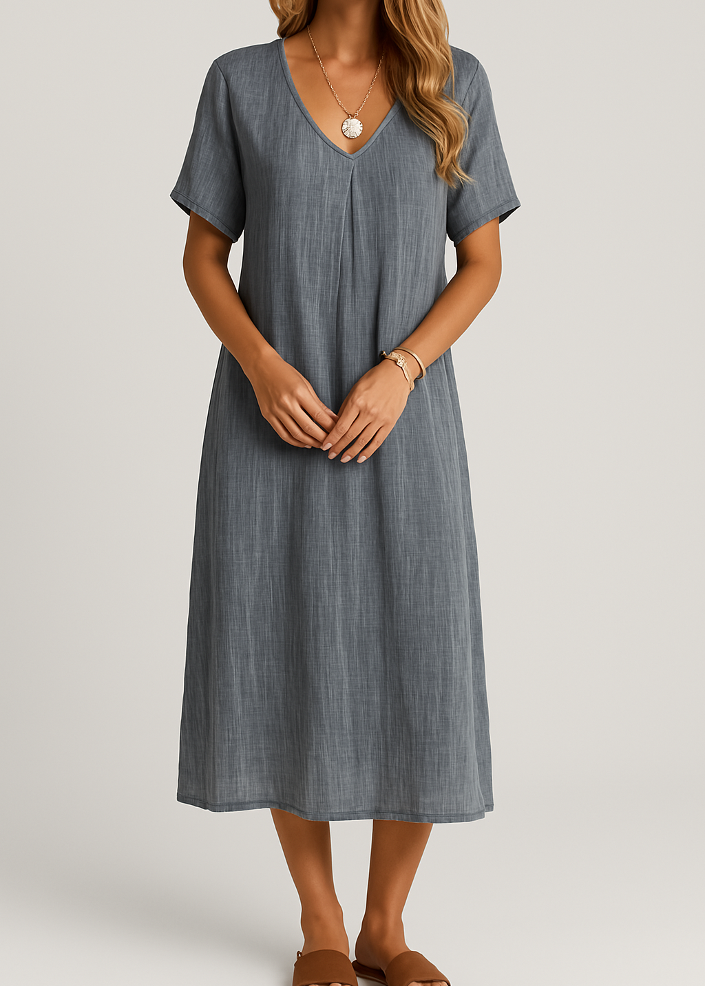 Yara | Linen V-neck Midi Dress