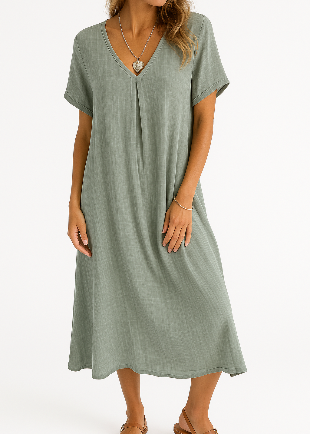 Yara | Linen V-neck Midi Dress