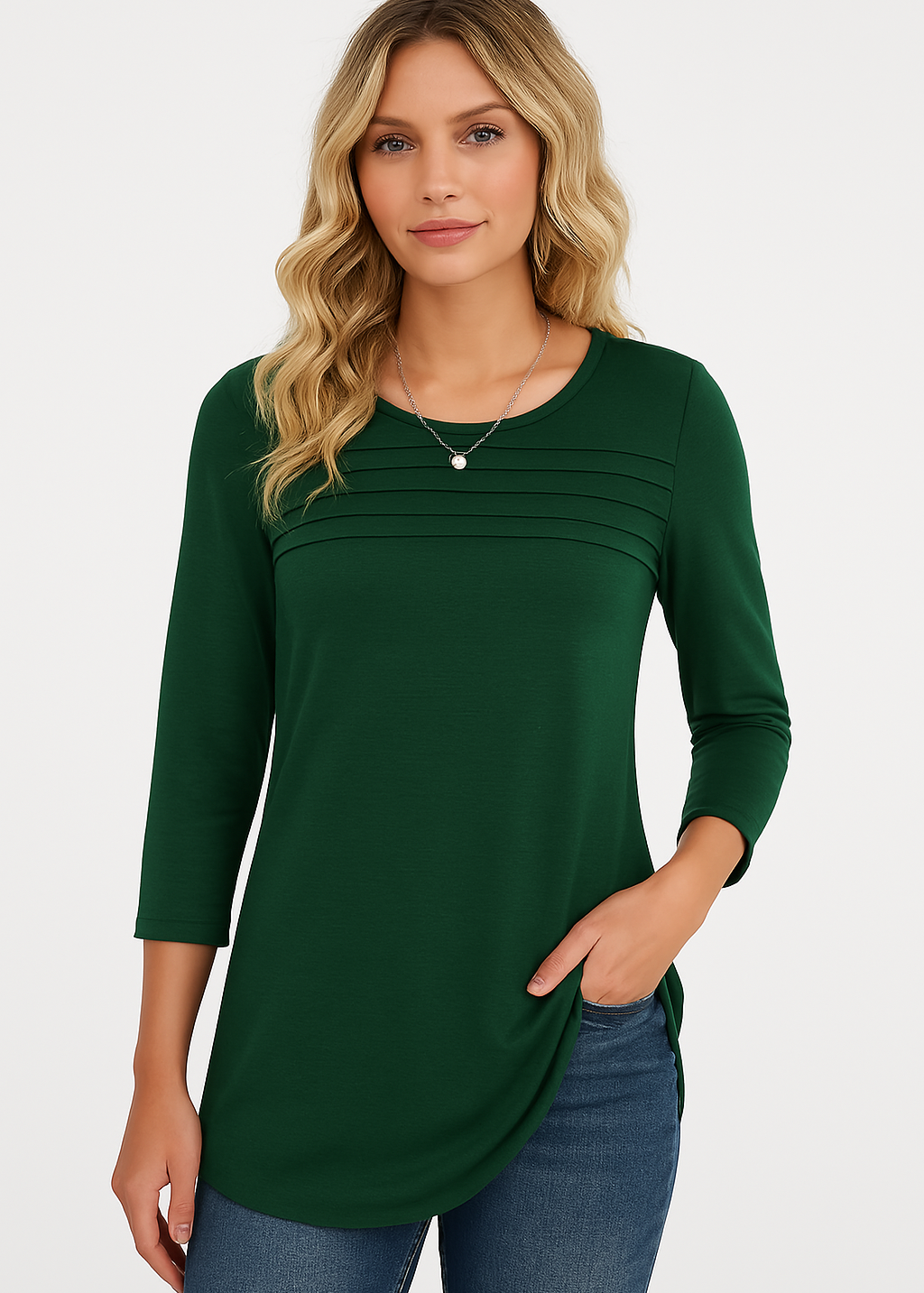 Celestine | 3/4 Length Sleeve Top Pleated Front T-Shirt