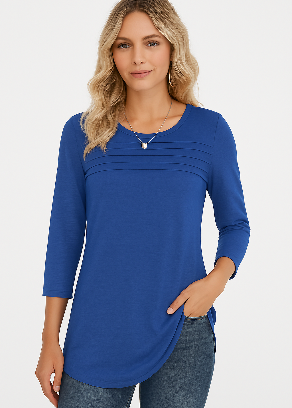 Celestine | 3/4 Length Sleeve Top Pleated Front T-Shirt