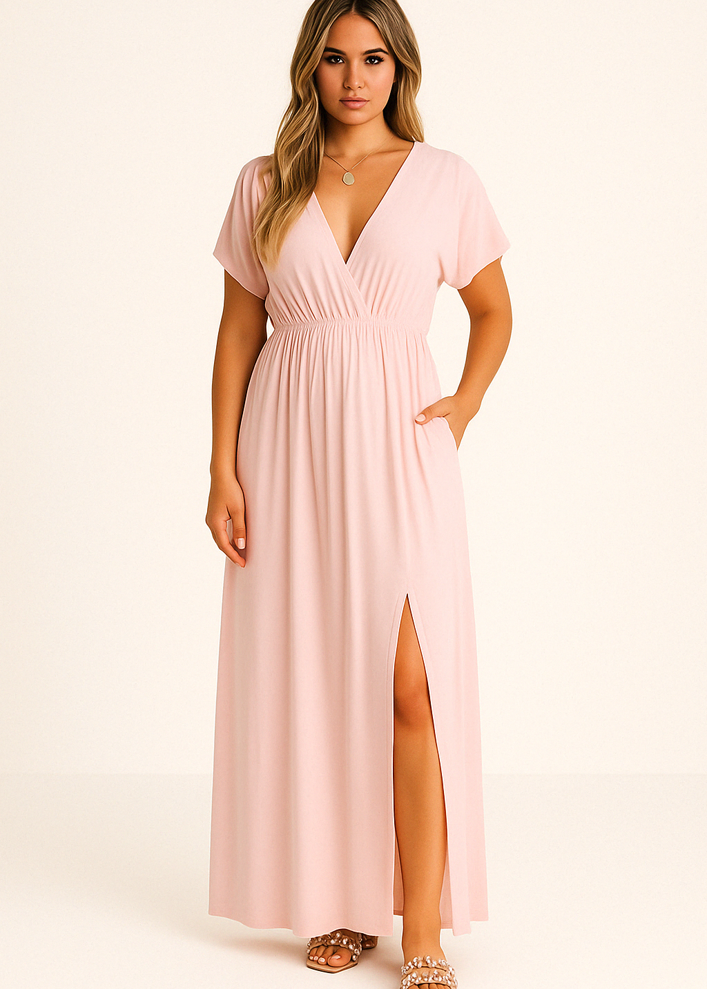 Giselle | V-neck Slit Dress